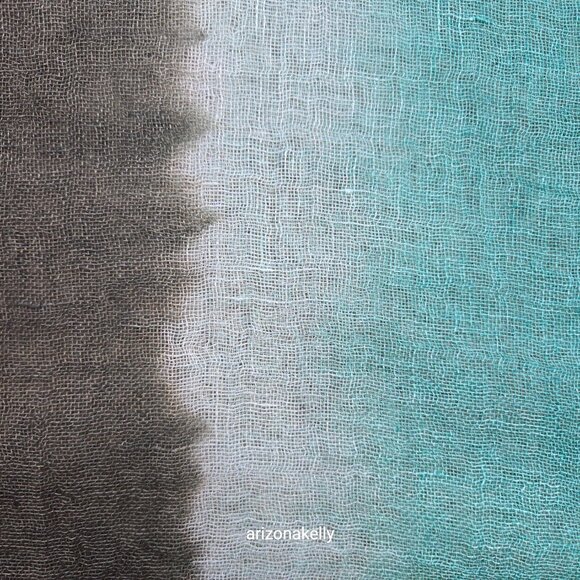 Eileen Fisher Linen Scarf Gradient Ombre Bluish Green to Brownish Green - Picture 8 of 9